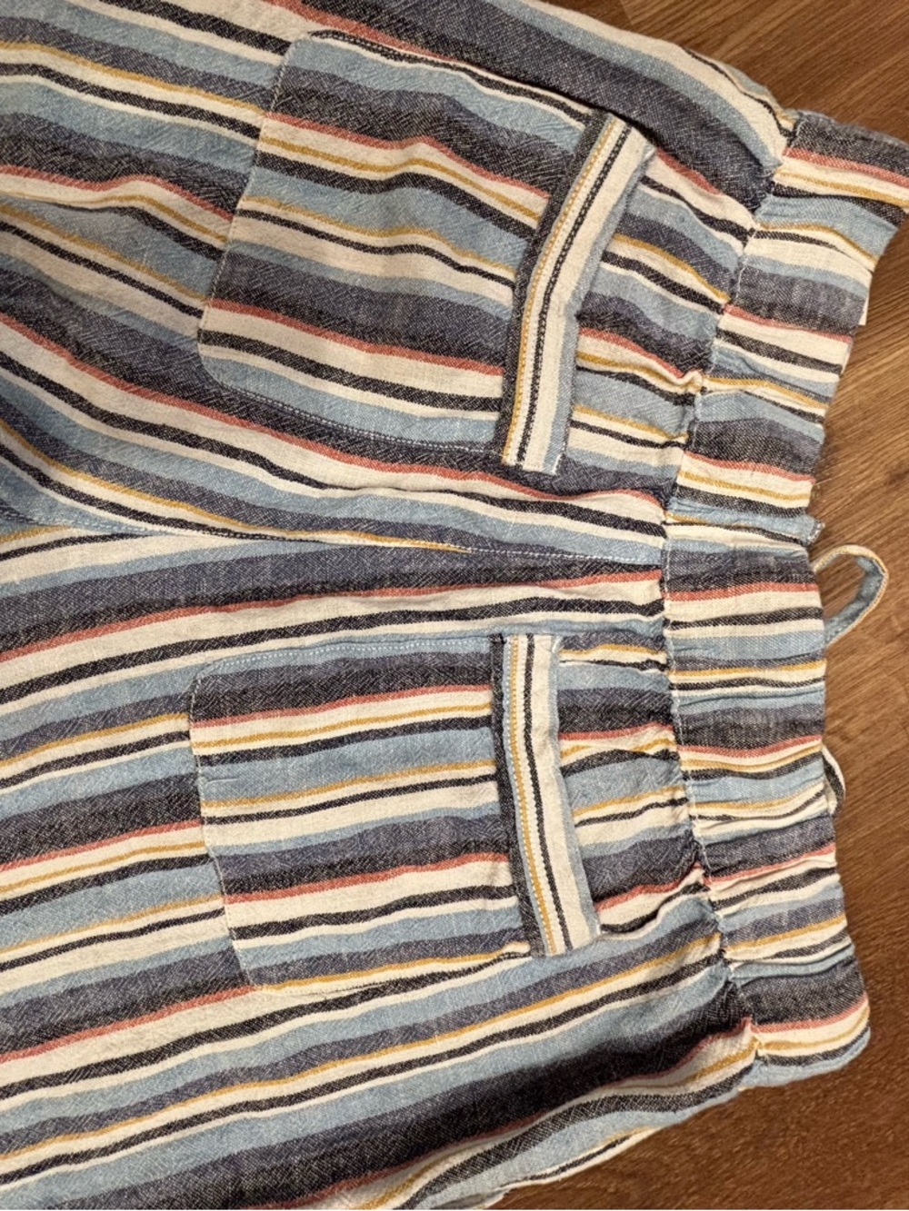 Striped Drawstring Wide Leg Pants - Blue, Cream, Yellow, Rust - Picture 6 of 6